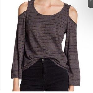 Lucky Brand Plum Striped Open Shoulder Blouse